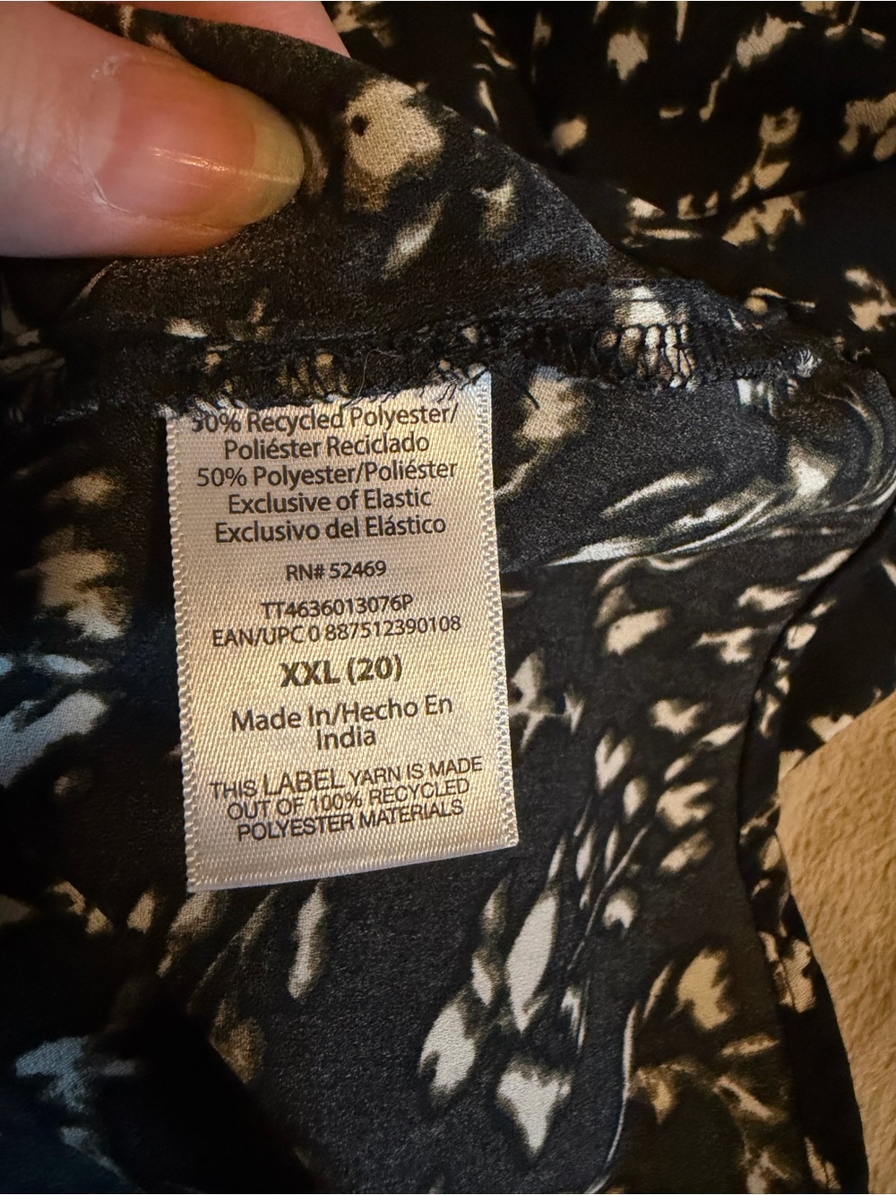 Time and Tru Black Floral Tie Neck Blouse XXL 20 Career Girl Office Feminine - Picture 4 of 8
